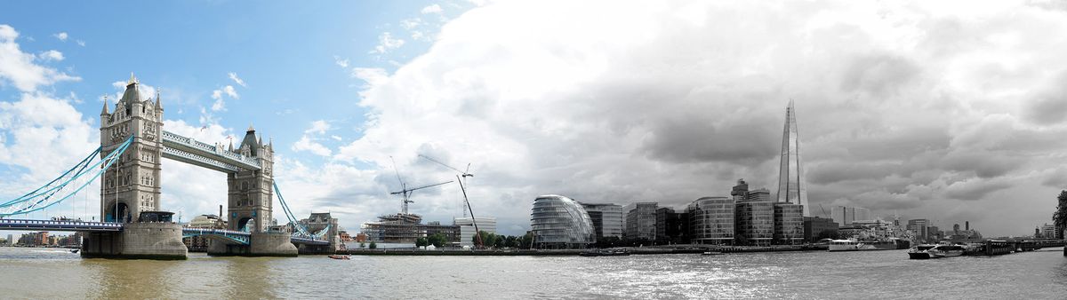 The Greater City of London with its two sides: The modern and historical architecture - north and south side of the themse - new lifestyles and the traditional, royals.