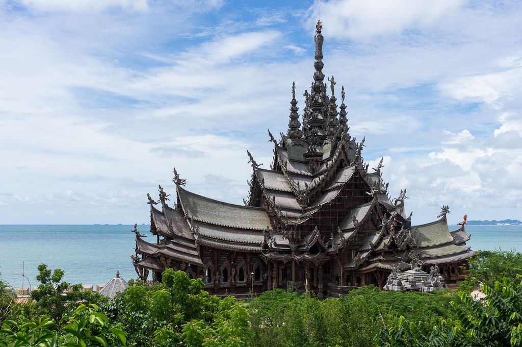 Sanctuary of Truth, Pattaya, Thailand. A wooden temple, about 100 meters high.